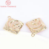 4PCS 17.5MM 24K Brass Square Sun Charms Pendants