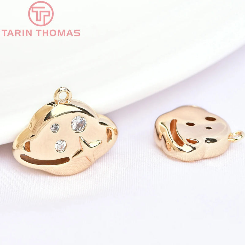 4PCS 15x10.5MM 24K Brass Zircon Planet Charms Pendants DIY Jewelry Findings