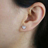 3 Stone Geometric Mini CZ Heart Stud Earring