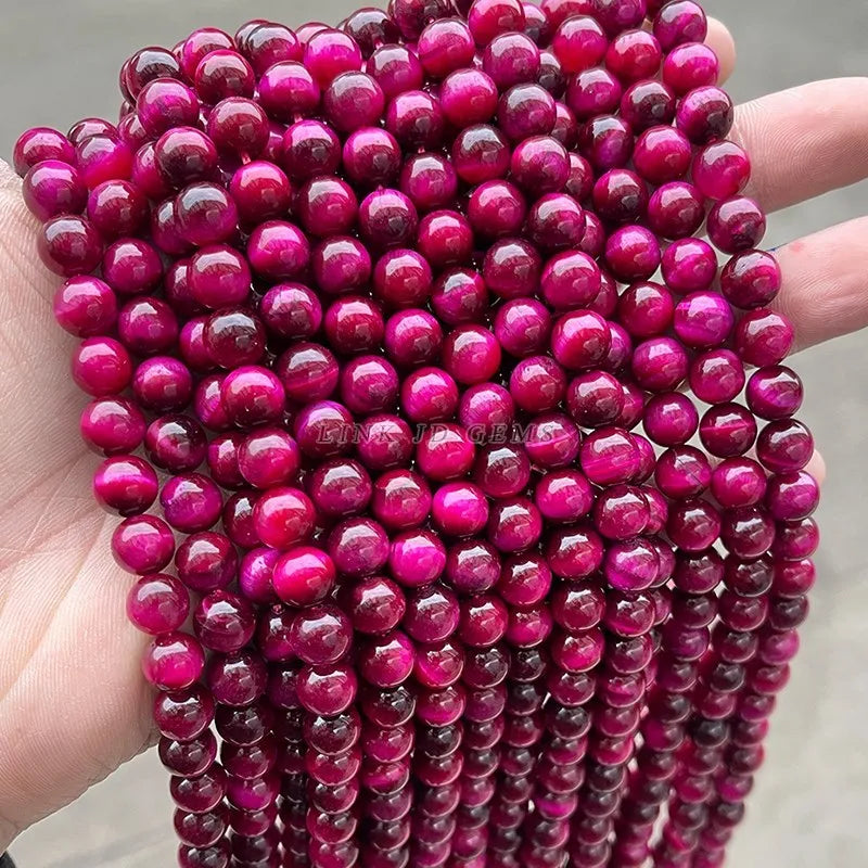 Dyed Fuchsia Tiger Eyes Stone Beads Loose Round Spacer Beads for Jewelry Making