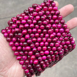 Dyed Fuchsia Tiger Eyes Stone Beads Loose Round Spacer Beads for Jewelry Making