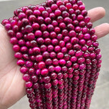 Dyed Fuchsia Tiger Eyes Stone Beads Loose Round Spacer Beads for Jewelry Making
