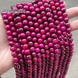 Dyed Fuchsia Tiger Eyes Stone Beads Loose Round Spacer Beads for Jewelry Making