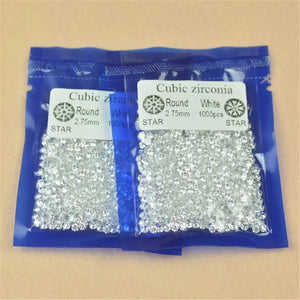 1000Pcs Brilliant Cut CZ Loose Stone for Jewelry, Round Shape, Various Sizes