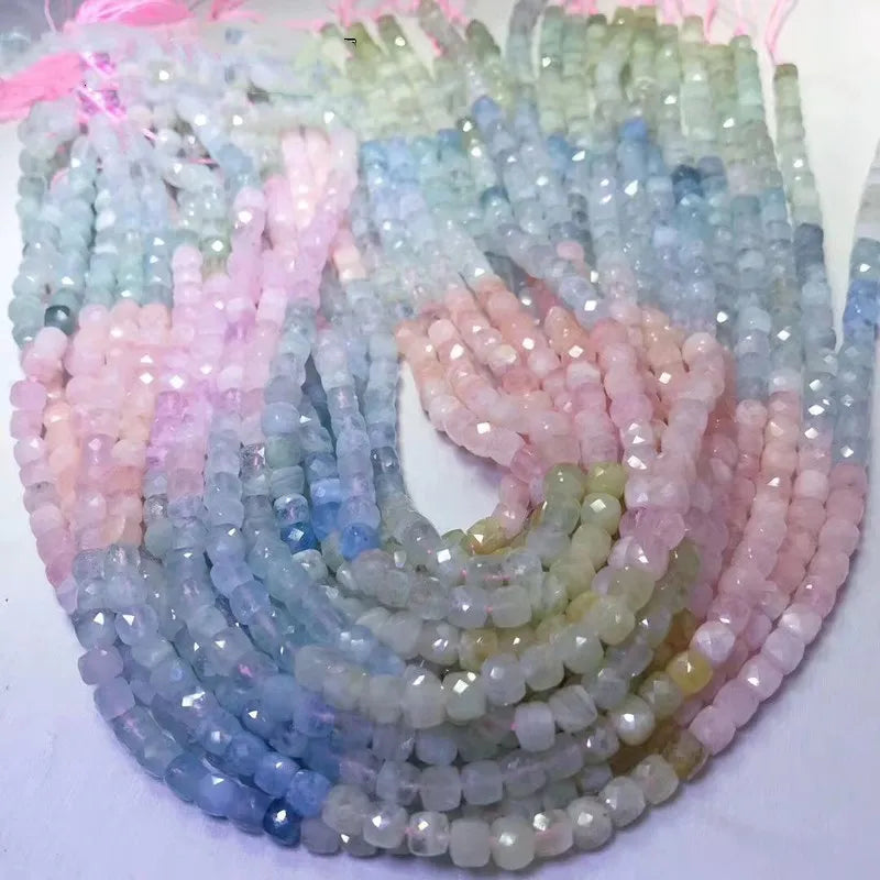 5A Morganite Loose Beads 4.5-5mm Square Faceted 14" Necklace Making