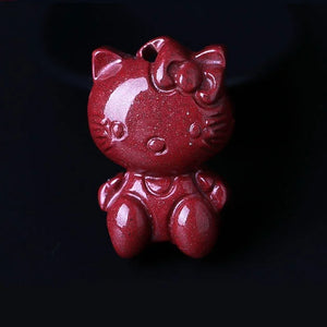 5A Natural Cinnabar Kitty Cat Necklace Pendant DIY Jewelry Material