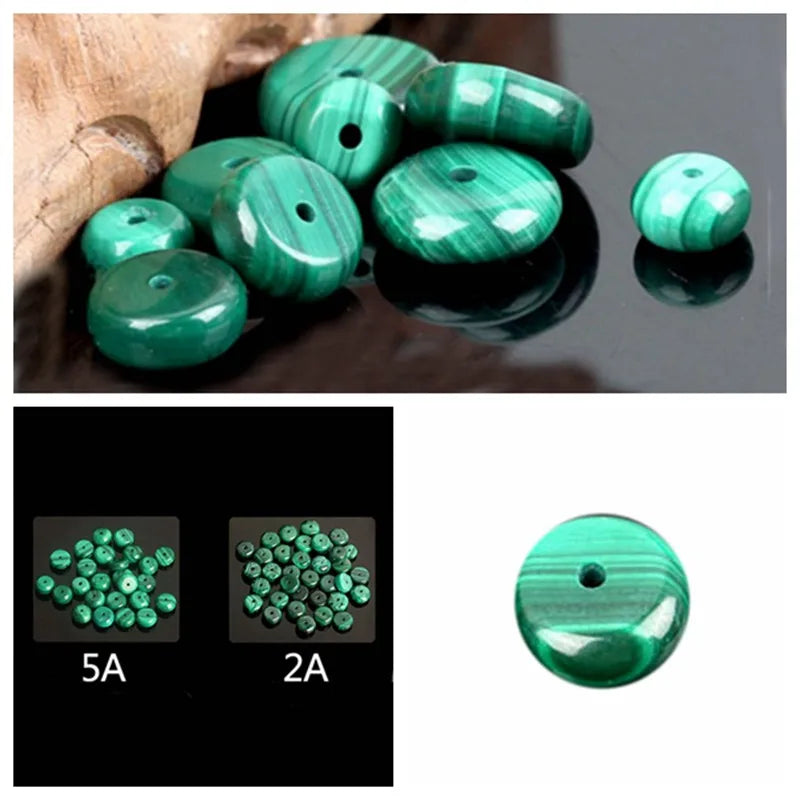 5A Natural Malachite Stone Abacus Shape Spacer Beads 10 Pcs