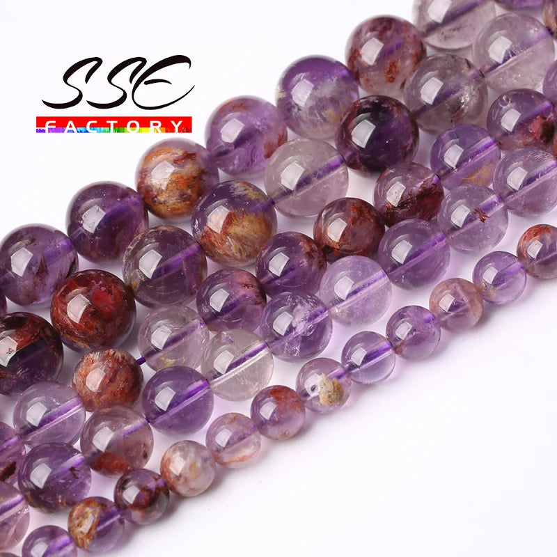 5A Natural Purple Ghost Quartz Round Stone Beads 6-12mm