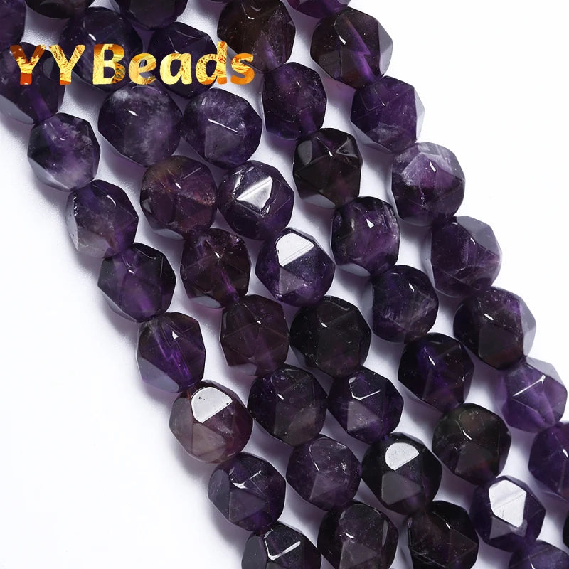 5A Natural Faceted Purple Amethysts Crystals Beads 6-12mm