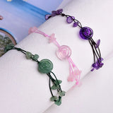 Rose Amethyst Women Anklet Hand Engraved Crystal Rose Anklet