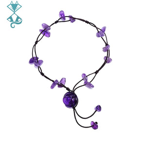 Rose Amethyst Women Anklet Hand Engraved Crystal Rose Anklet