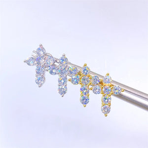 Zircon Cross Earrings Cubic Zirconia Stud 925 Silver Jewelry Gift