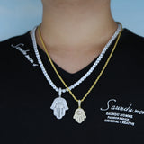 CZ Hip Hop Men's Necklace Square CZ Hamsa Hand Tennis Chain