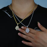 CZ Hip Hop Men's Necklace Square CZ Hamsa Hand Tennis Chain