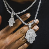 CZ Hip Hop Men's Necklace Square CZ Hamsa Hand Tennis Chain