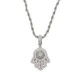CZ Hip Hop Men's Necklace Square CZ Hamsa Hand Tennis Chain