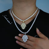 CZ Hip Hop Men's Necklace Square CZ Hamsa Hand Tennis Chain