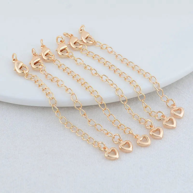 6PCS 14K Brass Heart Extender Chain with Lobster Clasps DIY Jewelry