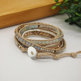 Boho Wrap Bracelet Picture Stone Amazonite Beads Stainless Steel Chain