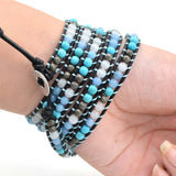 Natural Stone Leather Wrap Bracelet for Women Vishuddha Chakra Stone Chain