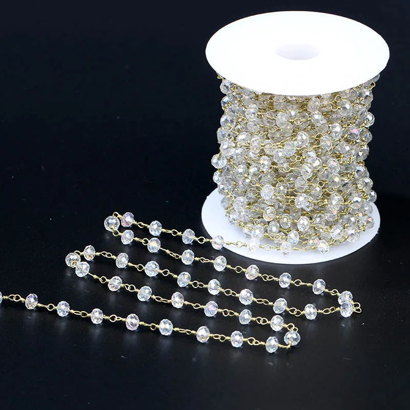 DIY Jewelry Plated Wire Wrapped Beaded Chain Rosary Crystal Beads