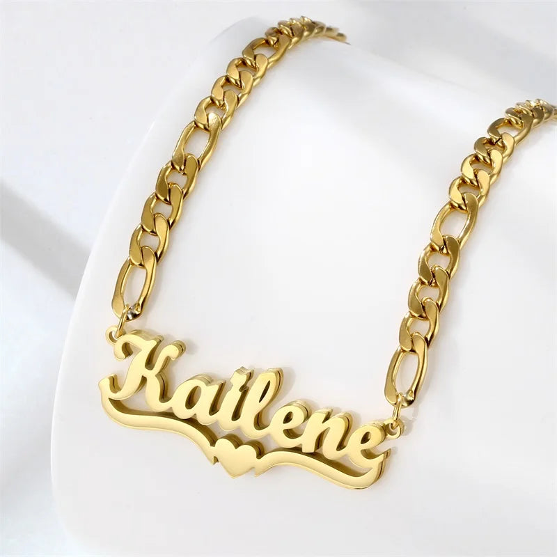 5MM Cuban Chain Name Necklace Personalized Heart Letter Necklace Pendant