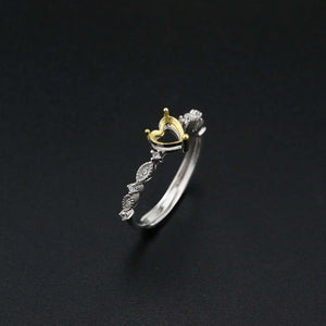 5MM Heart Prong Ring Settings Blank Adjustable Plated Solid 925 Sterling Silver