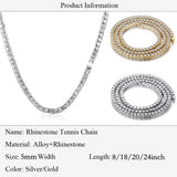 Iced Out Tennis Chain Rhinestone Crystal Jewelry Women Choker Necklace