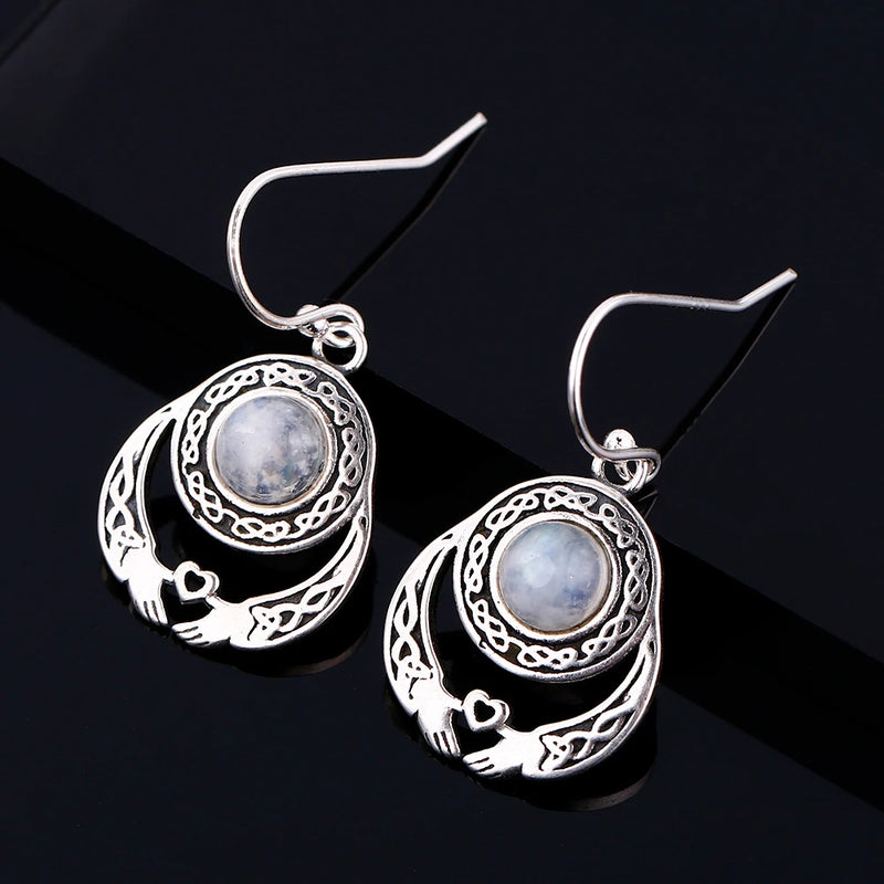 Moonstone Love Heart Shaped Earrings 925 Sterling Silver