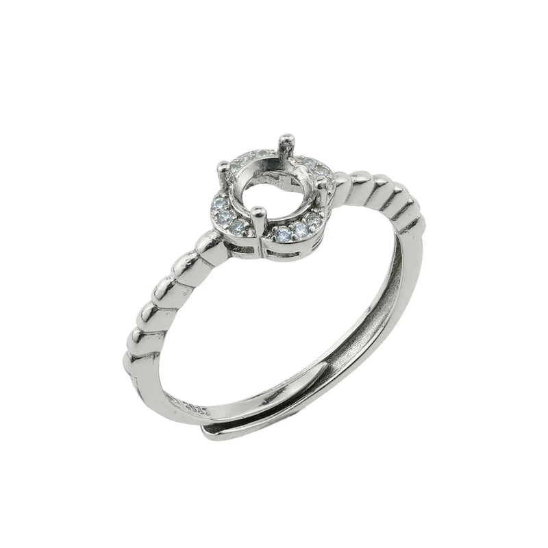 5MM Round Prong Ring Settings 925 Sterling Silver Adjustable Bezel
