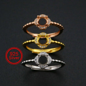5MM Round Prong Ring Settings 925 Sterling Silver Adjustable Bezel