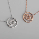 925 Sterling Silver Rose Round Eye Gemstone Prong Bezel Setting Necklace