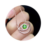 925 Sterling Silver Rose Round Eye Gemstone Prong Bezel Setting Necklace