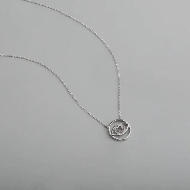 925 Sterling Silver Rose Round Eye Gemstone Prong Bezel Setting Necklace