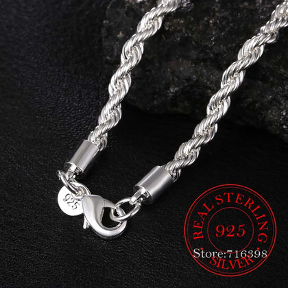 5MM 100% 925 Sterling Silver Rope Chain Necklace Men Jewelry
