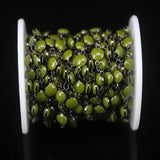 6mm Olive Green Lampwork Beaded Chain Gun Copper Plated