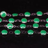 6mm Gun Plated Green Enamel Glass Coin Beads Rosary Chains
