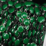 6mm Gun Plated Green Enamel Glass Coin Beads Rosary Chains