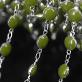 6mm Olive Green Enamel Beaded Rosary Chains, Silver Plated Chokers Chain