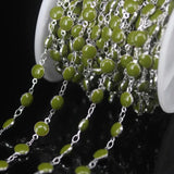6mm Olive Green Enamel Beaded Rosary Chains, Silver Plated Chokers Chain
