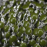 6mm Olive Green Enamel Beaded Rosary Chains, Silver Plated Chokers Chain