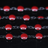6mm Gunmetal Copper Red Enamel Glass Coin Beads Rosary Chains