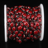 6mm Gunmetal Copper Red Enamel Glass Coin Beads Rosary Chains