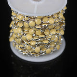 5M Silver Plated Rosary Chain, Yellow Lampwork Beaded, Enamel Glass Coin Bead