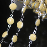 5M Silver Plated Rosary Chain, Yellow Lampwork Beaded, Enamel Glass Coin Bead