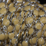 5M Silver Plated Rosary Chain, Yellow Lampwork Beaded, Enamel Glass Coin Bead
