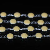 5M Silver Plated Rosary Chain, Yellow Lampwork Beaded, Enamel Glass Coin Bead