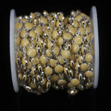5M Silver Plated Rosary Chain, Yellow Lampwork Beaded, Enamel Glass Coin Bead