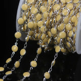 5M Silver Plated Rosary Chain, Yellow Lampwork Beaded, Enamel Glass Coin Bead