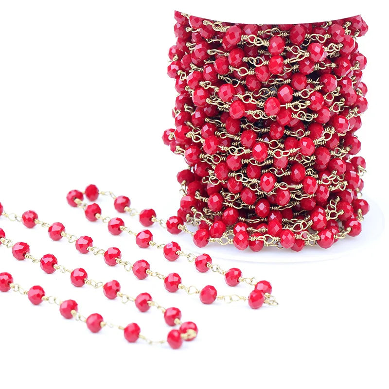 5M Red Crystal Rosary Chain Plated Wire Wrap Beaded Chain Faceted Glass Bead